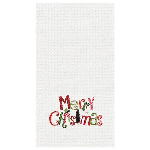 C & F Home C&f Home "merry Christmas" Cotton Waffle Weave Kitchen Dishtowel In White