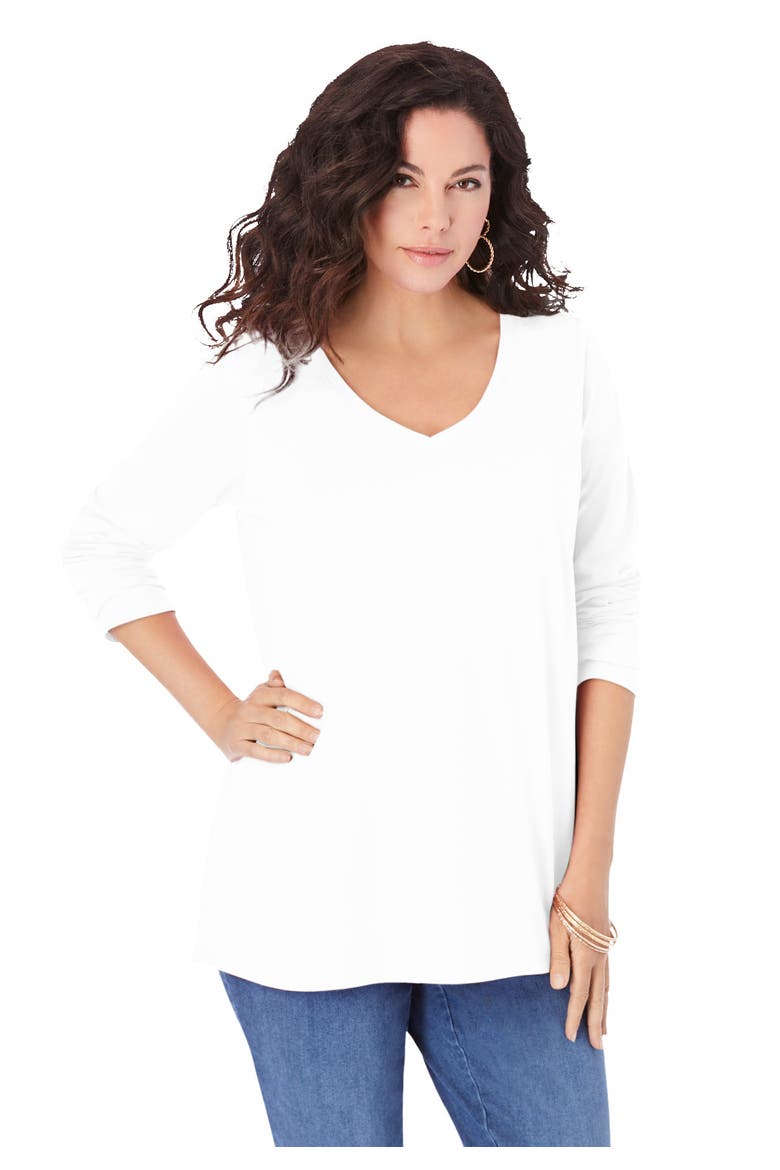 Plus Size Ultimate Long Sleeve V Neck Tee, Main, color, WHITE