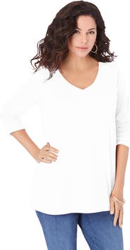 Roaman's Plus Size Ultimate Long Sleeve V Neck Tee