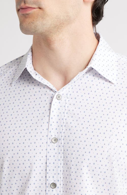 Wrk W.r.k Trim Fit Geometric Print Performance Button-up Shirt In White