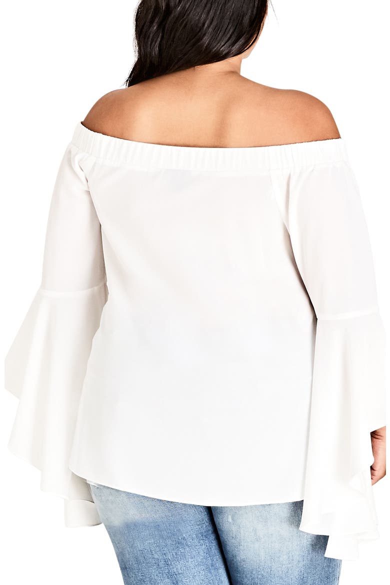 Romantic Off the Shoulder Bell Sleeve Top, Alternate, color, IVORY