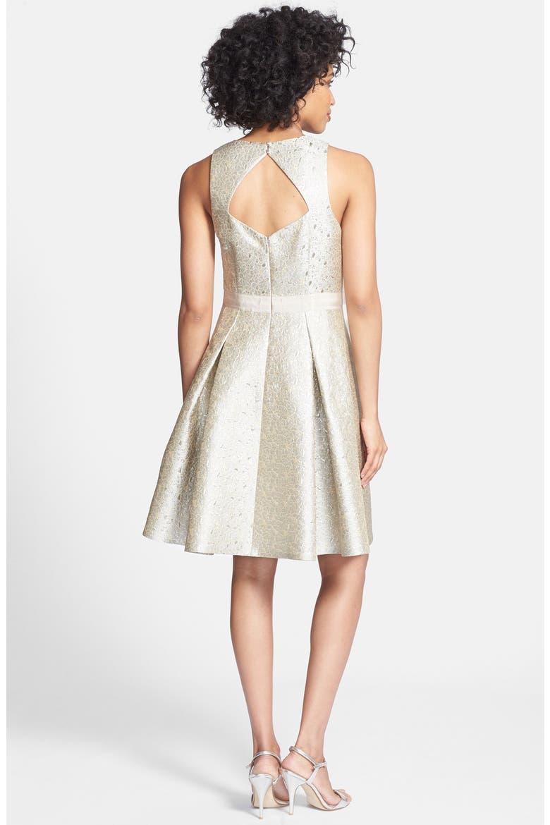 Embellished Metallic Jacquard Fit & Flare Dress, Alternate, color, SILVER