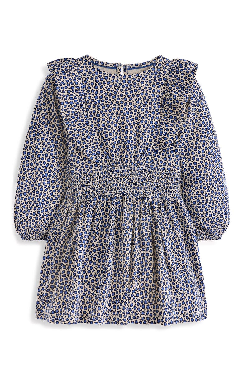 Kids' Shirred Waist Jersey Dress, Main, color, BLUE LEOPARD
