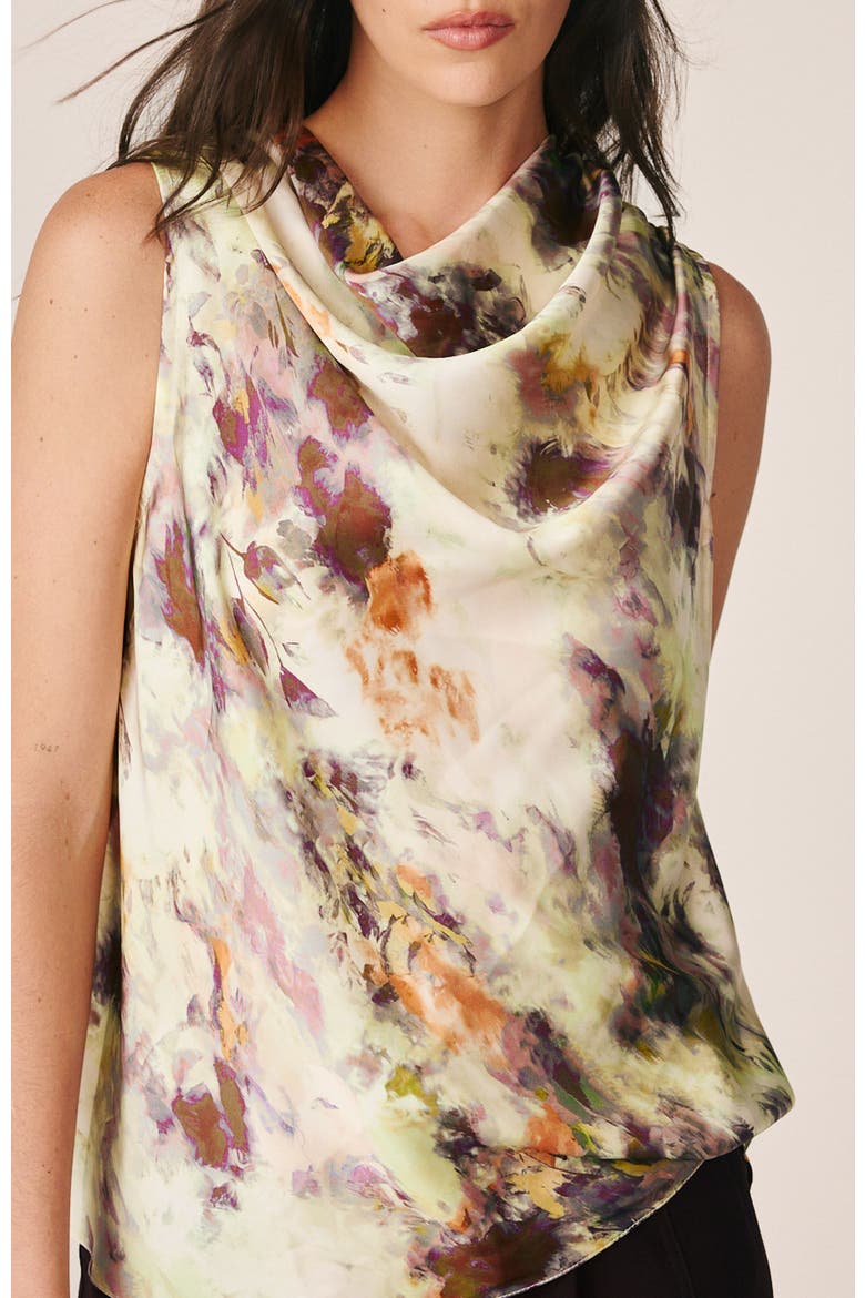 Watercolor Print Satin Blouse, Alternate, color, Multimauve