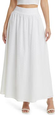 WAYF Catalina Embroidered Eyelet Cotton Maxi Skirt