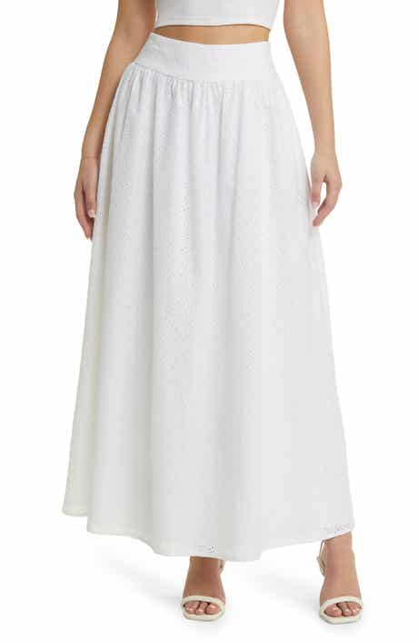 WAYF Catalina Embroidered Eyelet Cotton Maxi Skirt