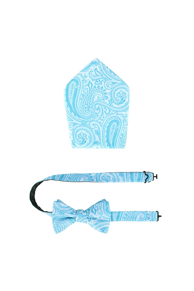 Sobee Paisley Silk Bow Tie & Pocket Square Set, Main, color, Light Blue