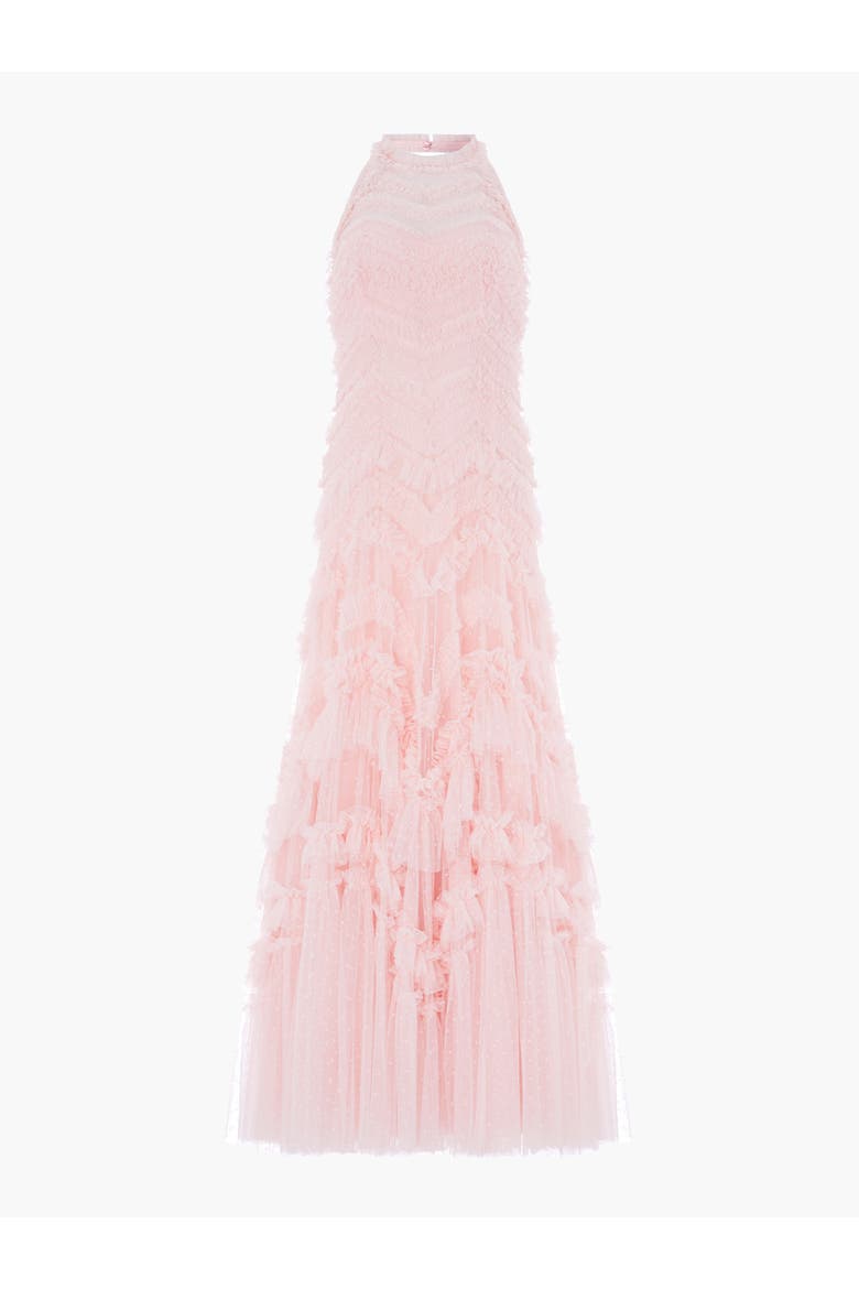 Elia Halter Neck Ruffle Tulle Maxi Gown, Alternate, color, Seashell