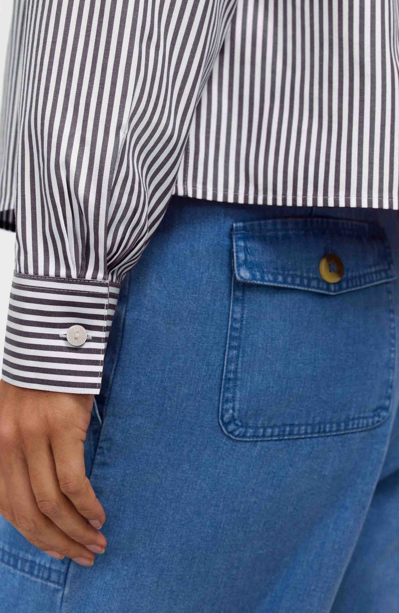 Foxcroft Jodie Stripe Cotton Button-Up Shirt, Alternate, color, Black/ White