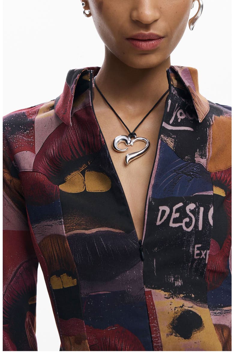 Mixed Print Long Sleeve Shirt, Alternate, color, GRAY BROWN