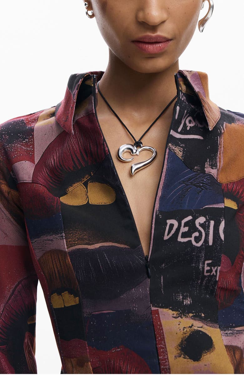 Desigual Mixed Print Long Sleeve Shirt, Alternate, color, Gray Brown