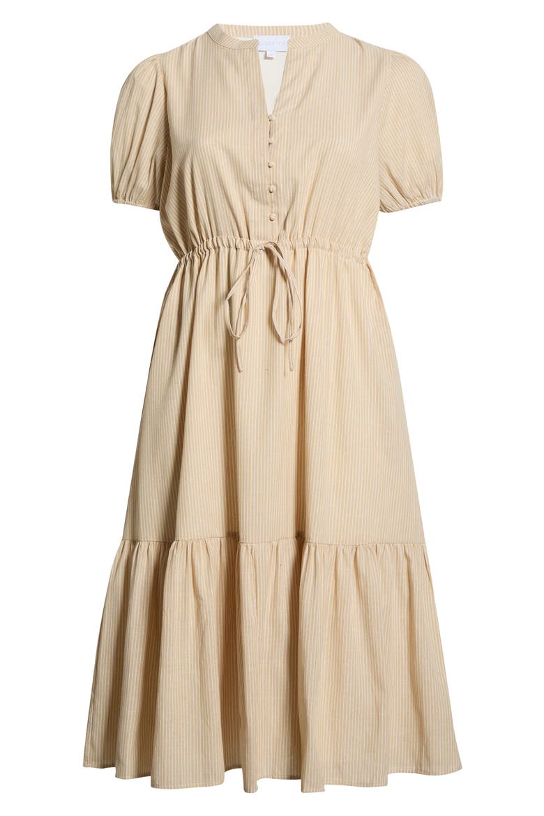 Zephyr Ticking Stripe Tie Waist Dress, Alternate, color, TAN-WHITE