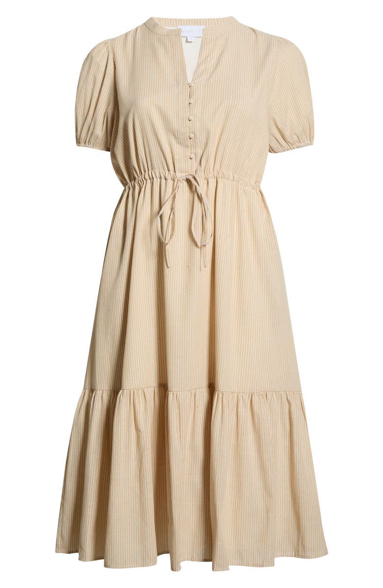 SUGARLIPS Zephyr Ticking Stripe Tie Waist Dress, Alternate, color, Tan-White
