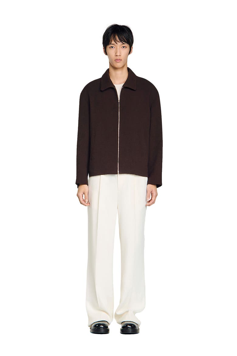 Waffled regular collar zip jacket, Alternate, color, Chocolate