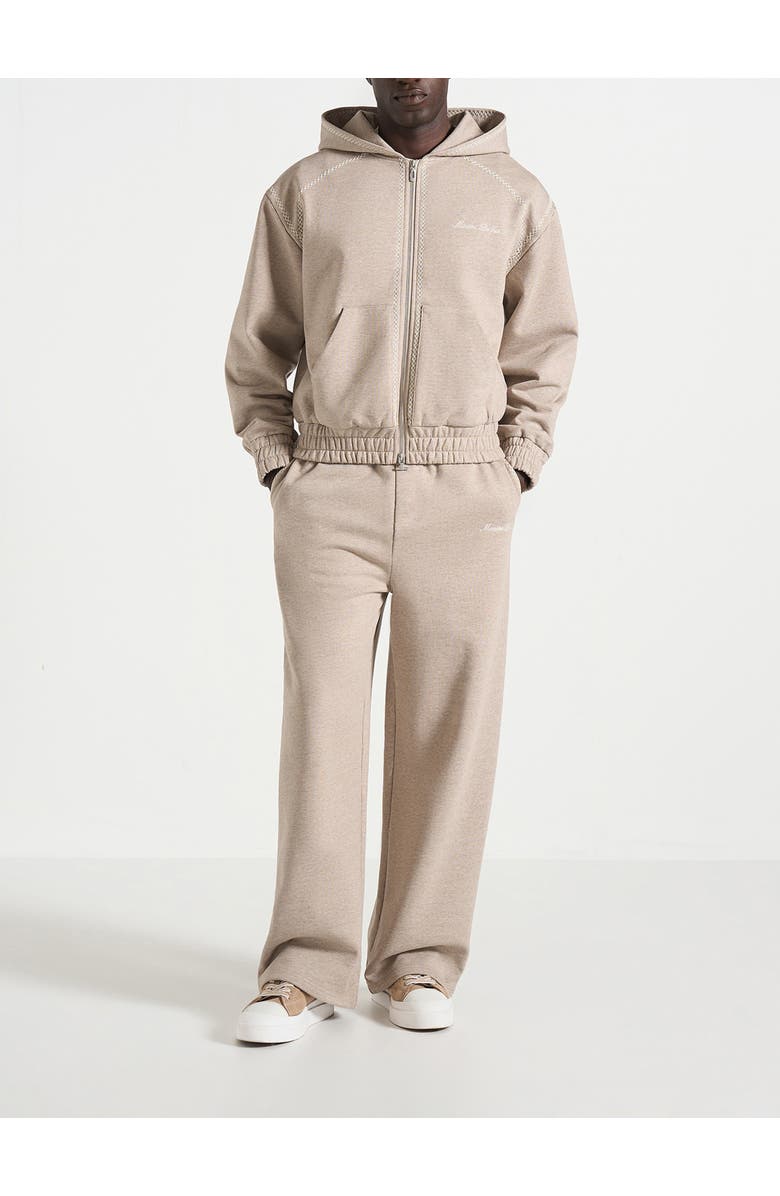 Manière De Voir Ollie Unisex Whipstitch Raglan Effect Zip Hoodie, Alternate, color, Taupe