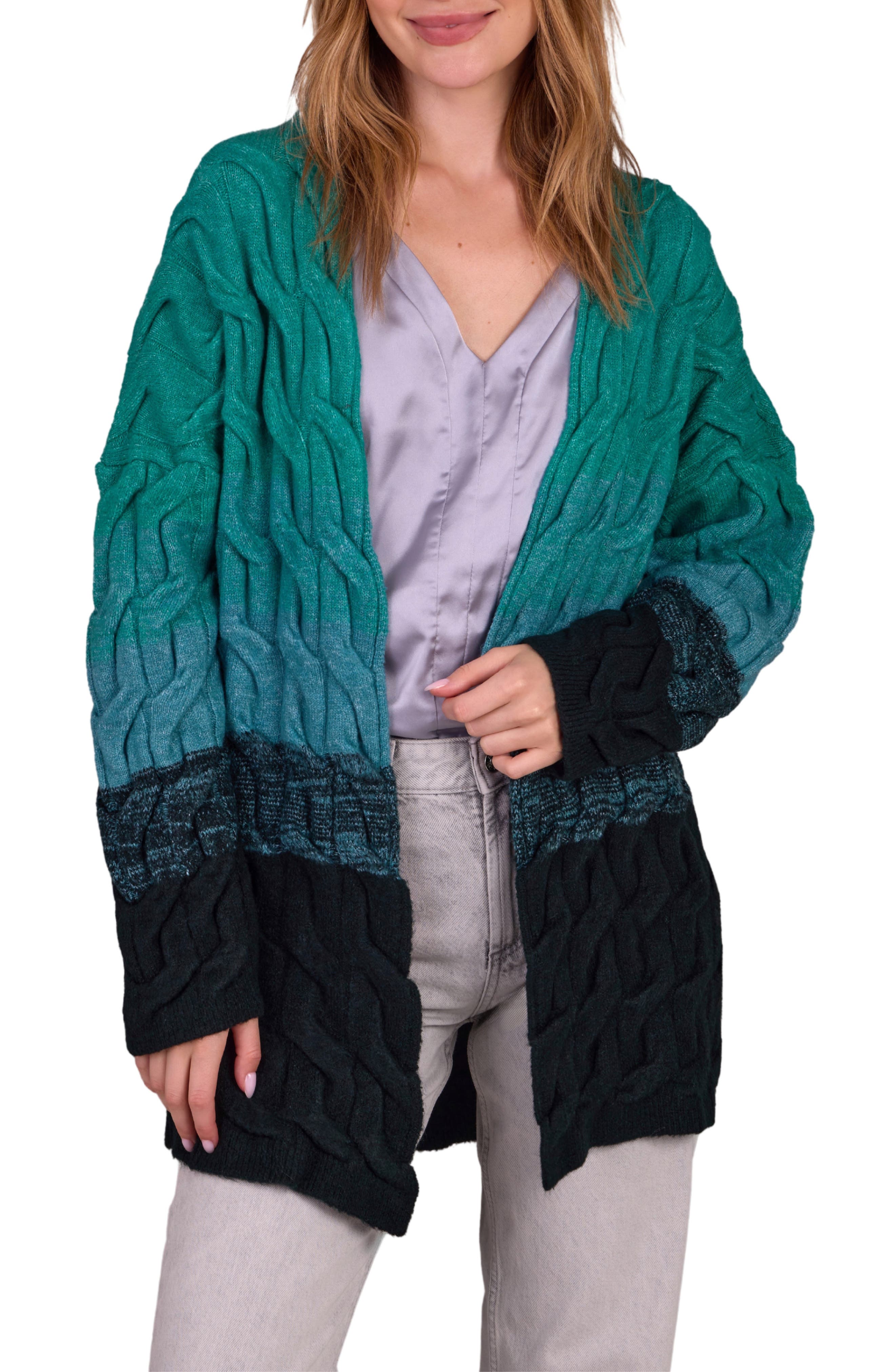 SAACHI Coloblock Cable Knit Cardigan