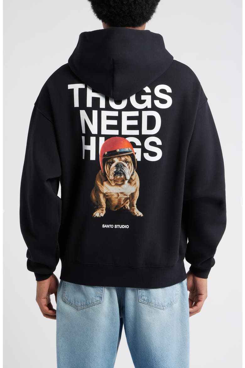 Bulldog Hug Graphic Hoodie, Alternate, color, BLACK