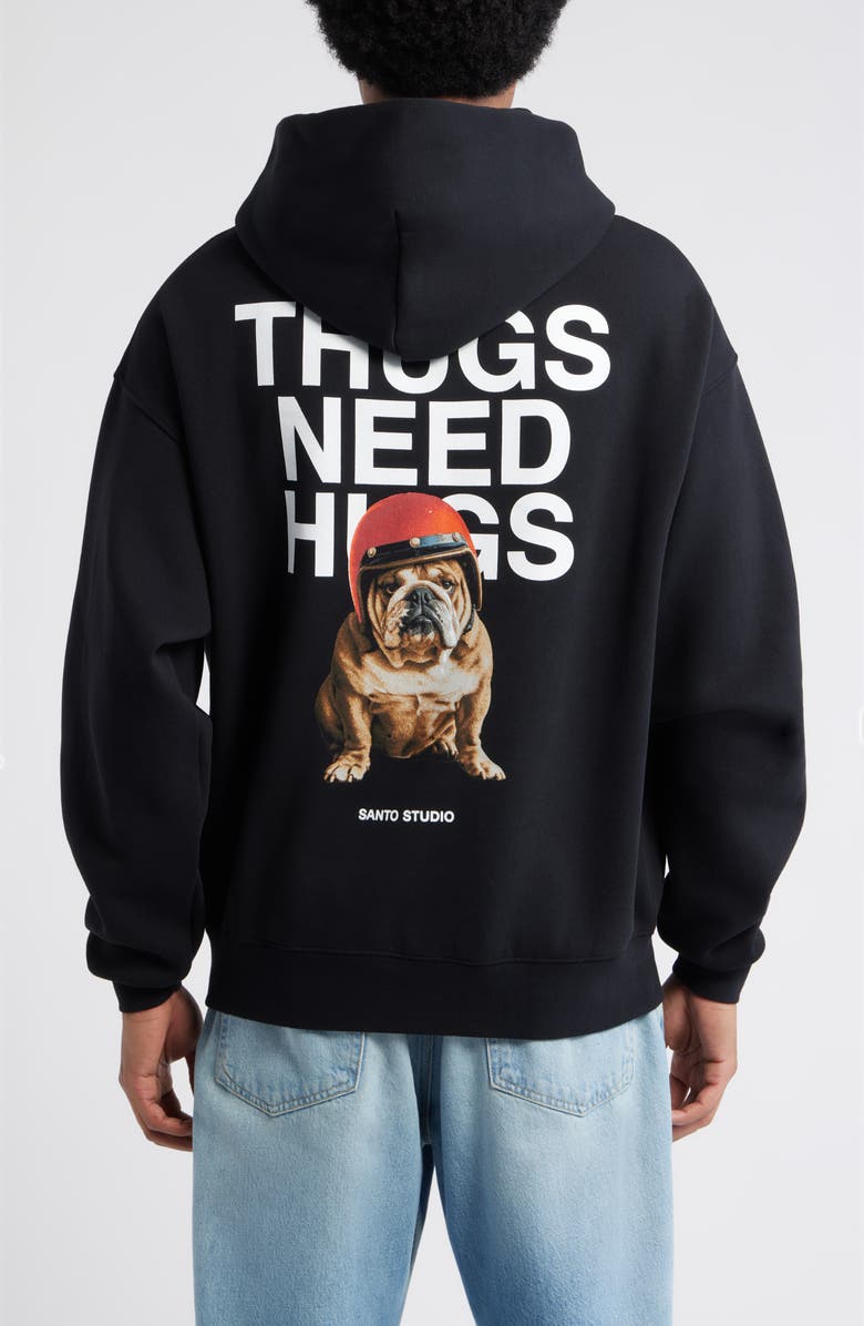SANTO STUDIO Bulldog Hug Graphic Hoodie, Alternate, color, Black