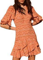 MINT VELVET Printed Ruffle V-neck Mini Dress