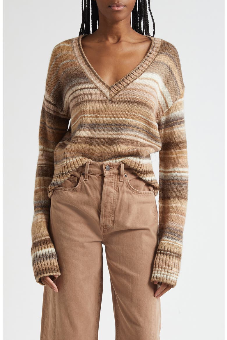 Diora Stripe Wool Blend Sweater, Main, color, DESERT KHAKI MULTI