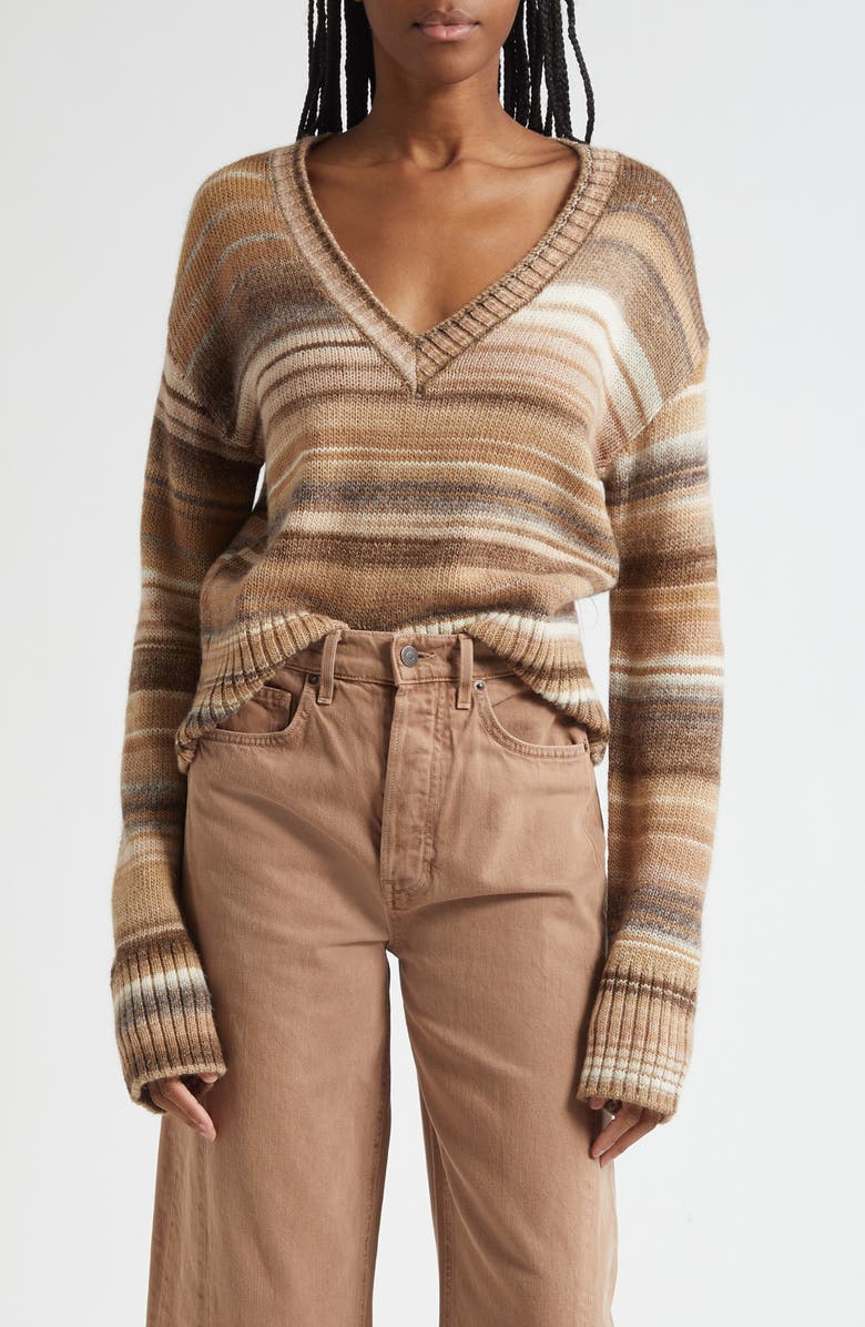 Veronica Beard Diora Stripe Wool Blend Sweater, Main, color, Desert Khaki Multi