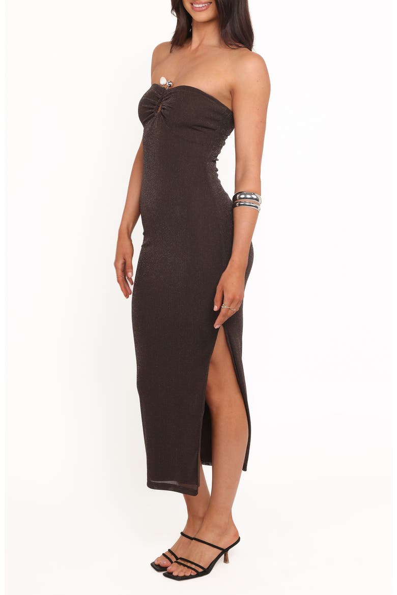 Tamrin Metallic Strapless Dress, Alternate, color, CHOCOLATE