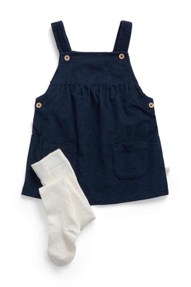 Corduroy Pinafore Dress and Tights Set, Main, color, Pageant Blue