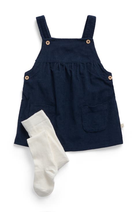 Corduroy Pinafore Dress and Tights Set