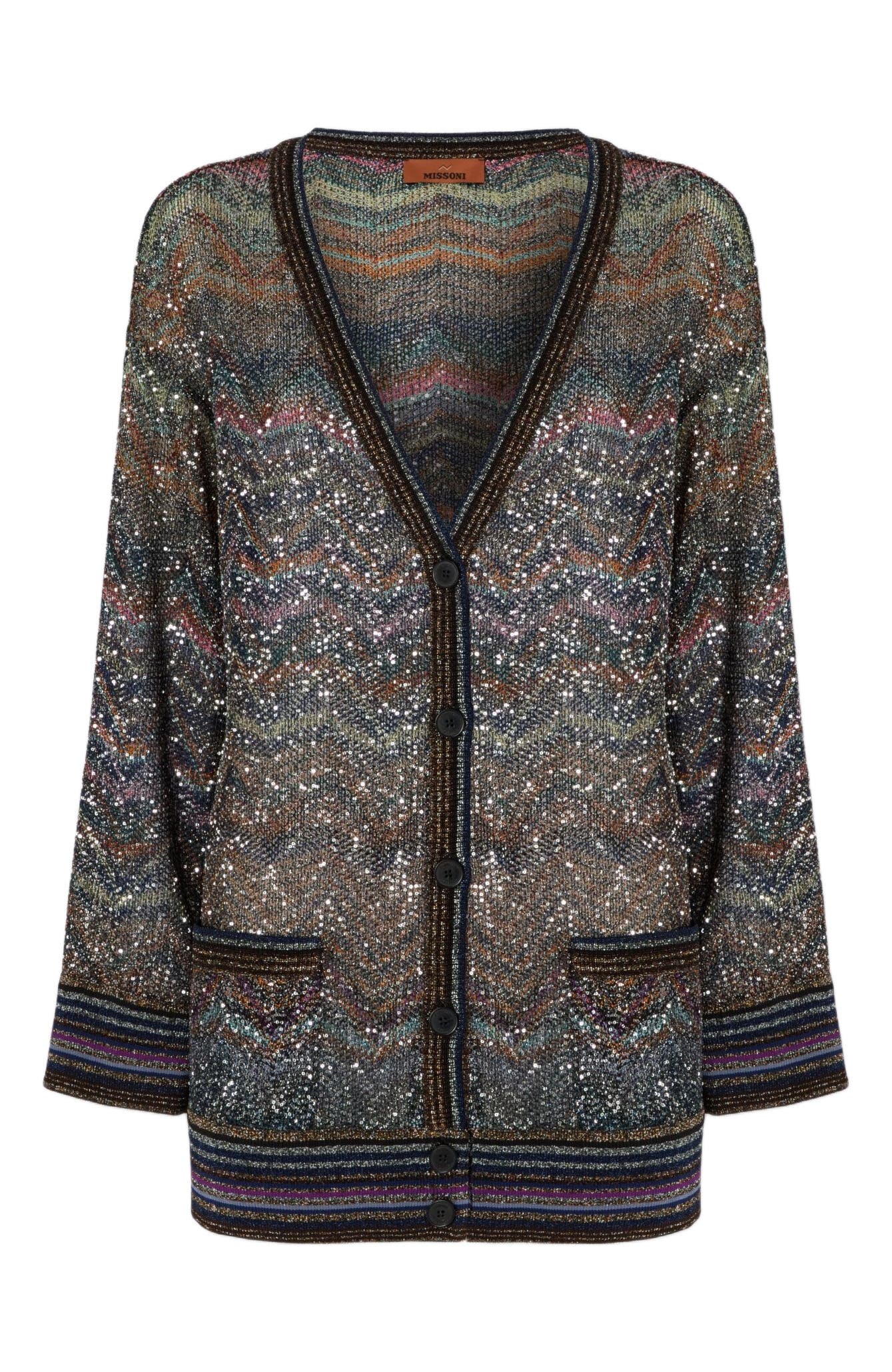 Oversized V-neck Cardigan With Zigzag Pattern - image 2