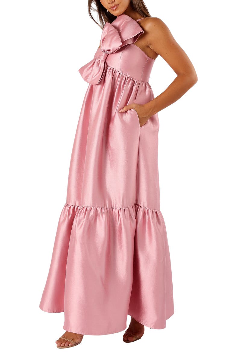 Betina Bow One-Shoulder Gown, Alternate, color, DUSTY ROSE