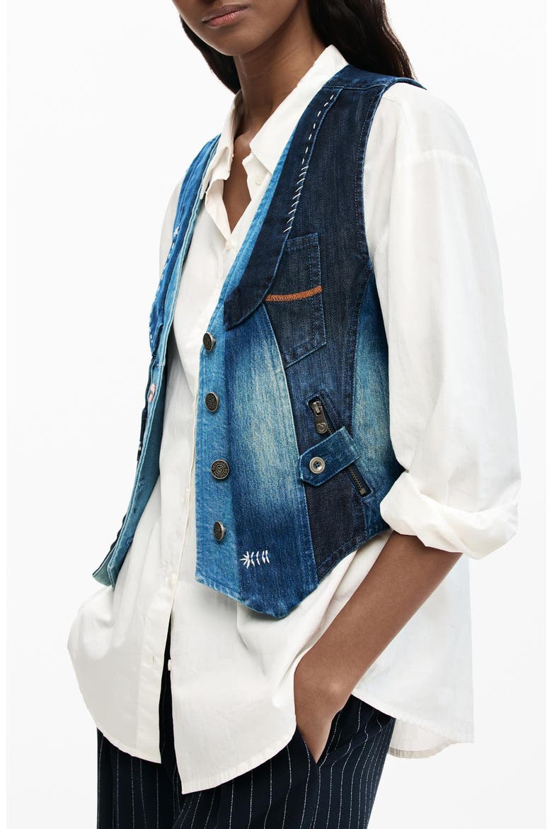 Patchwork Denim Vest, Alternate, color, MEDIUM BLUE