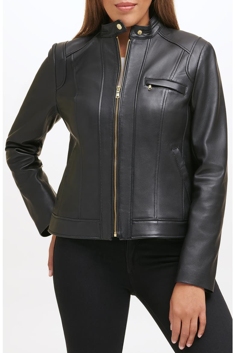 Lambskin Leather Jacket, Alternate, color, BLACK