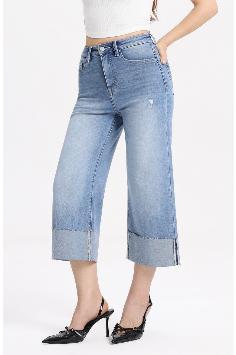 Cuffed Raw Hem High Waist Crop High Waist Wide Leg Jeans, Alternate, color, LIGHT BLUE