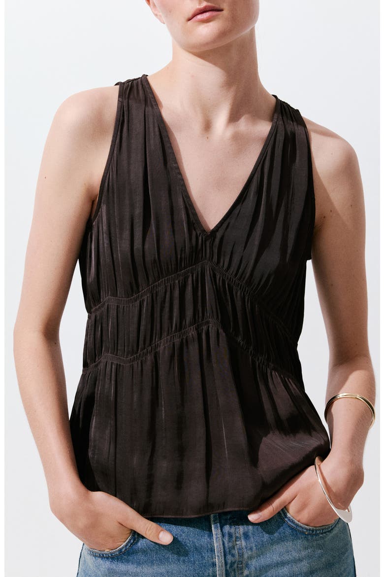 Ruched V-Neck Top, Main, color, BROWN