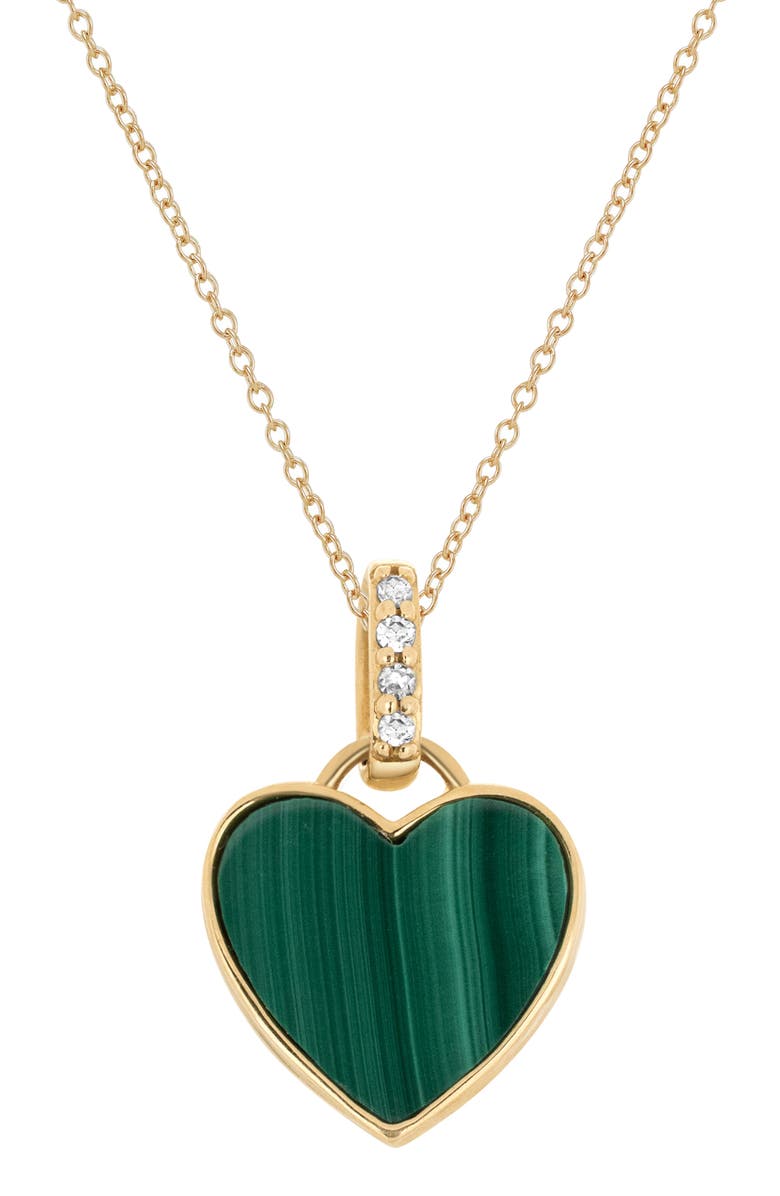 Frankie & Zoe Malachite & Diamond Heart Pendant Necklace, Main, color, 