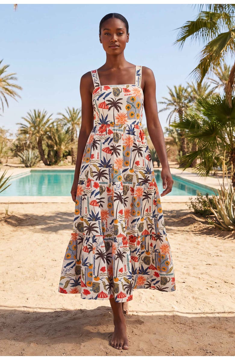 Change of Scenery Lizzie Printed Tiered Midi Dress, Alternate, color, Riviera