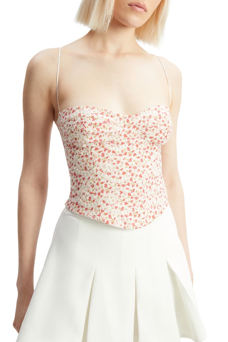Estie Eyelet Embroidery Corset Top, Alternate, color, RED FLORAL