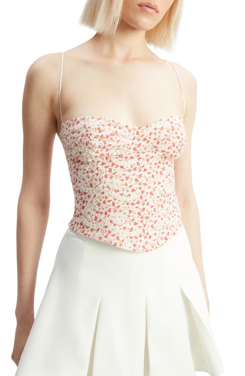 Bardot Estie Eyelet Embroidery Corset Top, Alternate, color, Red Floral