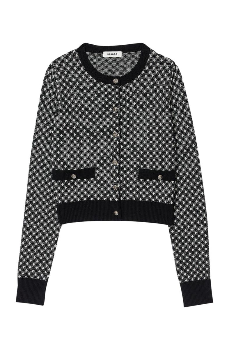 SANDRO Jacquard check cardigan, Alternate, color, 