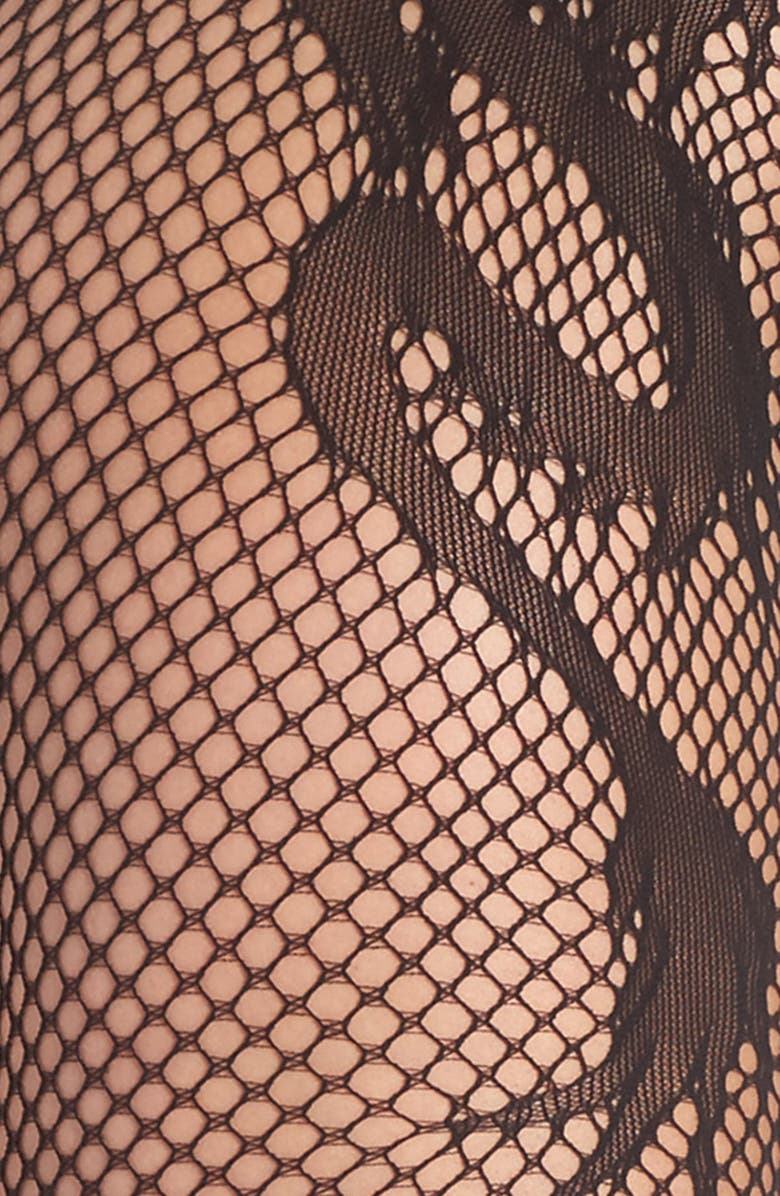 Natori Dragon Toss Net Tights, Alternate, color, Black