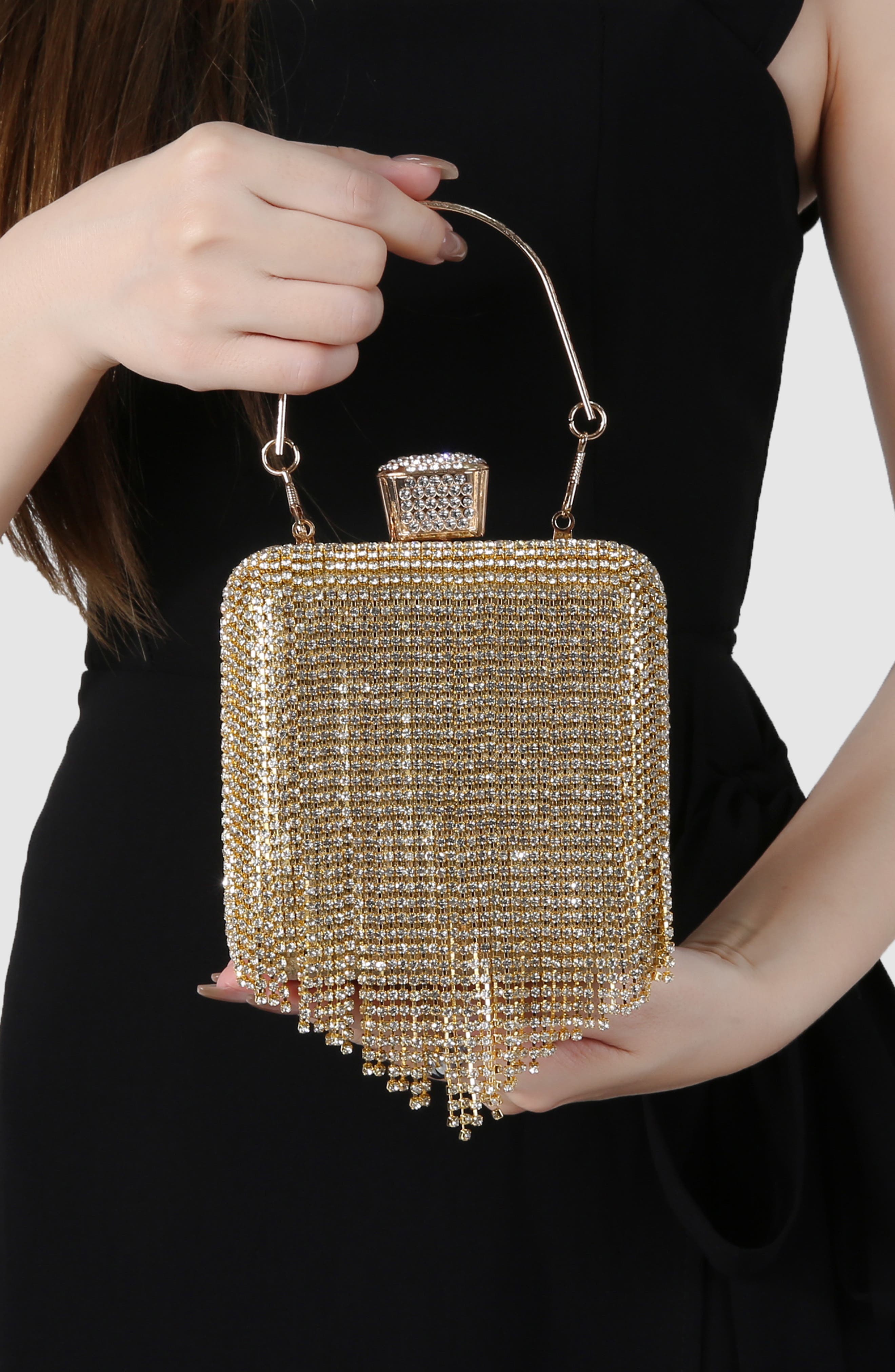 Fringe Rhinestone Bag, Alternate, color, GOLD