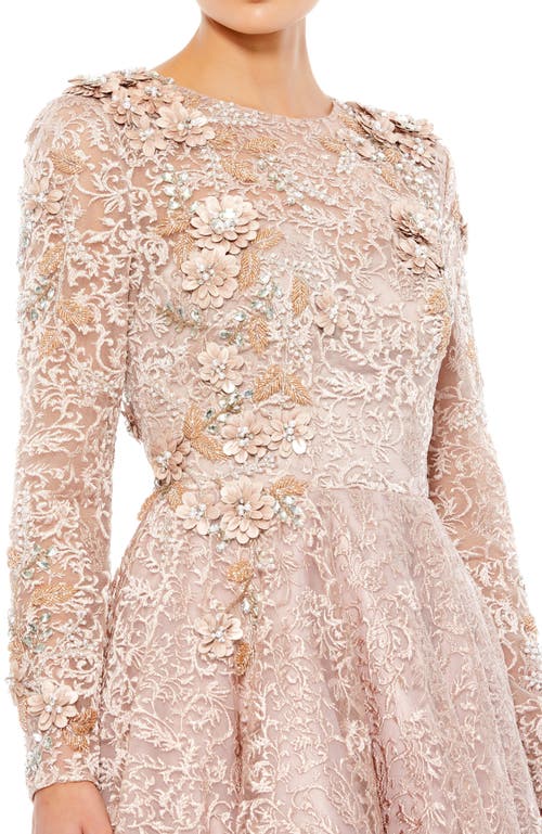 Mac Duggal Embellished Illusion A Line Gown In Mocha