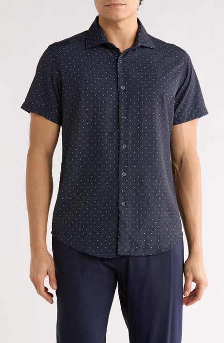 DENIM AND FLOWER Micro Dot Tech Short Sleeve Button-Up Shirt