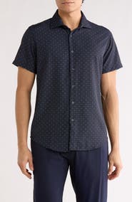 DENIM AND FLOWER Micro Dot Tech Short Sleeve Button-Up Shirt