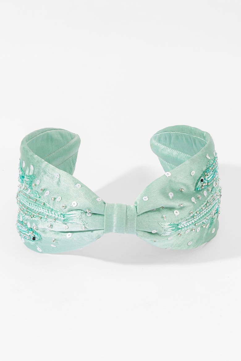 Sardine Embroidered Knotted Headband, Alternate, color, Green