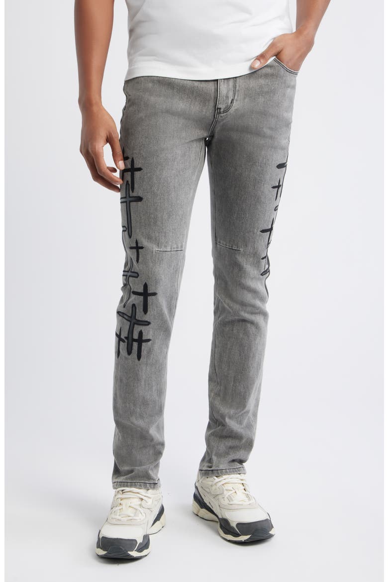 Bryant Clouded Mist Cross Skinny Jeans, Main, color, CLOUDED MIST CROSS PATCH