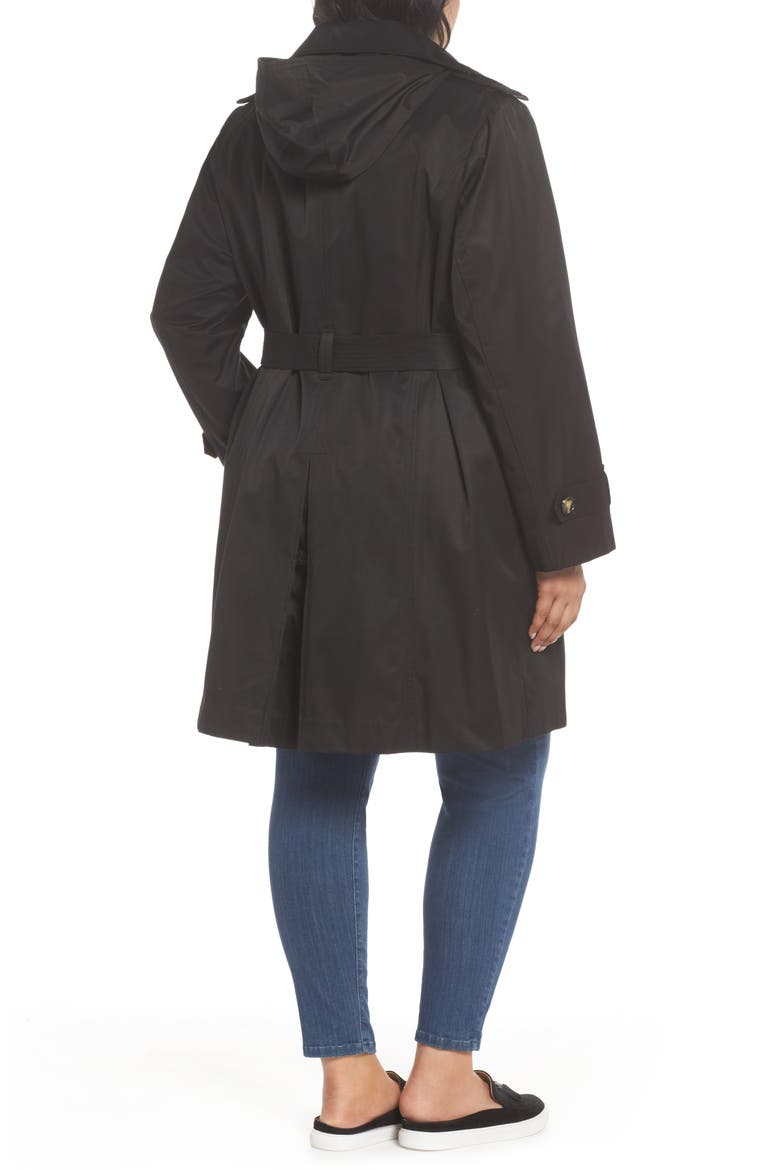 Hooded Double Breasted Trench Coat, Alternate, color, BLACK