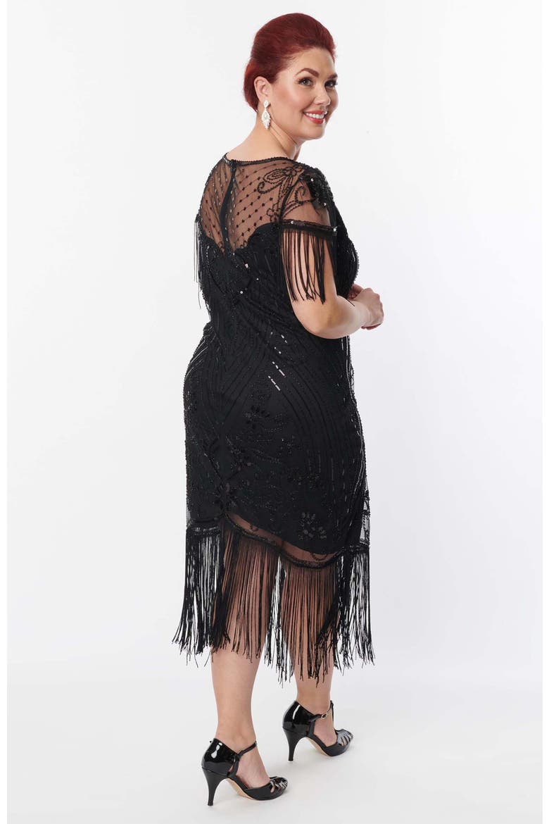 Plus Size Beaded Nadine Fringe Flapper Dress, Alternate, color, Black Beaded