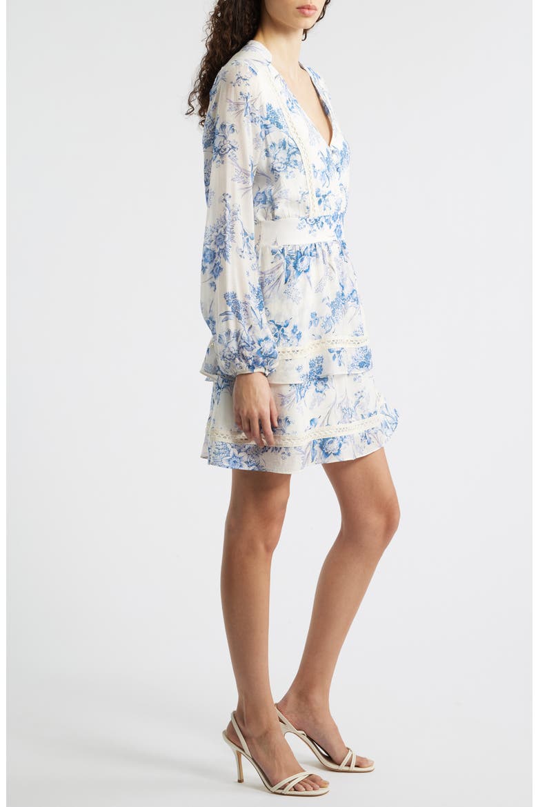 Floral Long Sleeve Tiered Minidress, Alternate, color, BLUE FLORAL