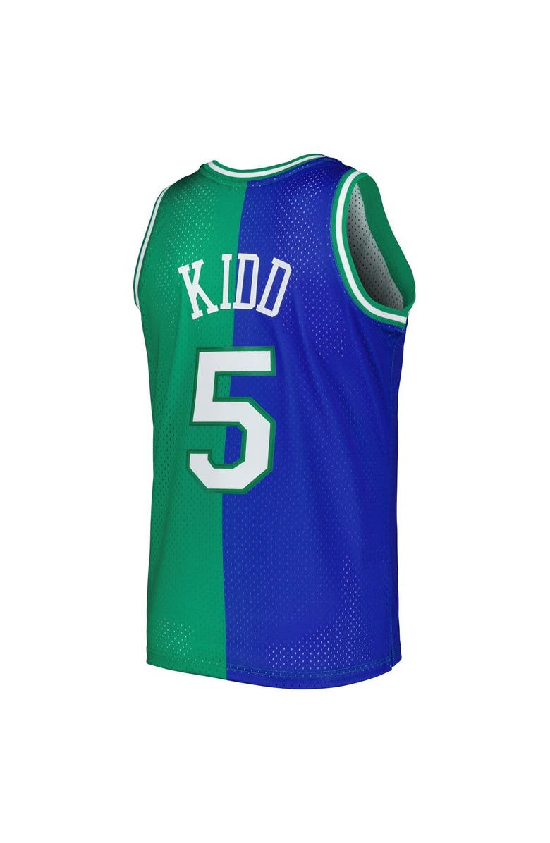 Mitchell & Ness Men's Mitchell & Ness Jason Kidd Blue/Green Dallas Mavericks Hardwood Classics 1994/95 Split Swingman Jersey, Alternate, color, 